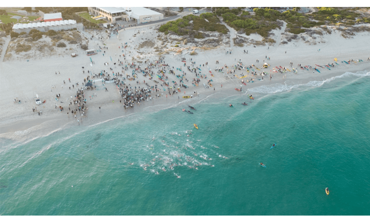 Aerial view of the Euroz Hartleys Port to Pub start line, North Fremantle