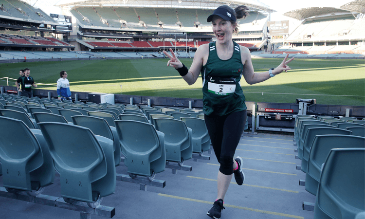 Stadium Stomp Adelaide Oval Stair Challenge peace sign
